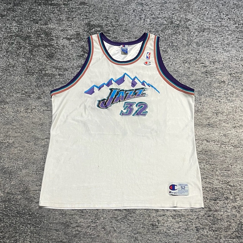 Vintage Karl Malone Utah Jazz Champion Jersey 90s Mens 52 White Purple #32